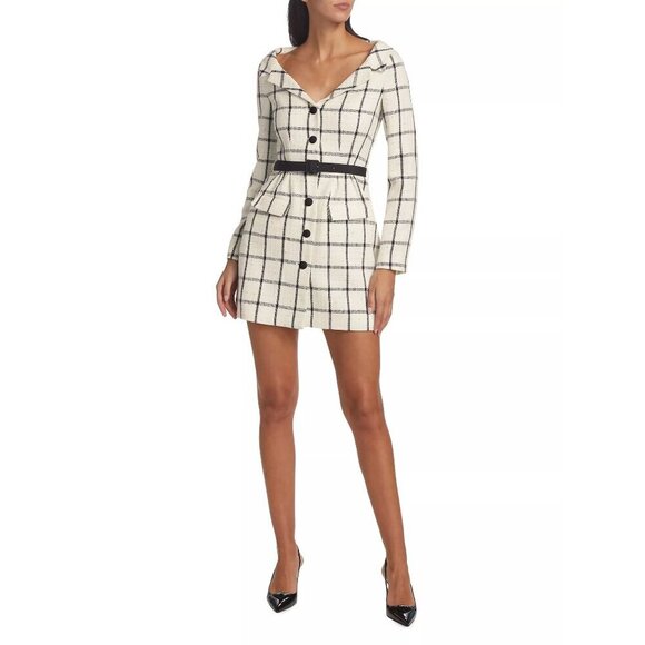 Self-portrait Check Tailored Mini Dress in cream 2 New Womens Jacket Blazer - Picture 14 of 16